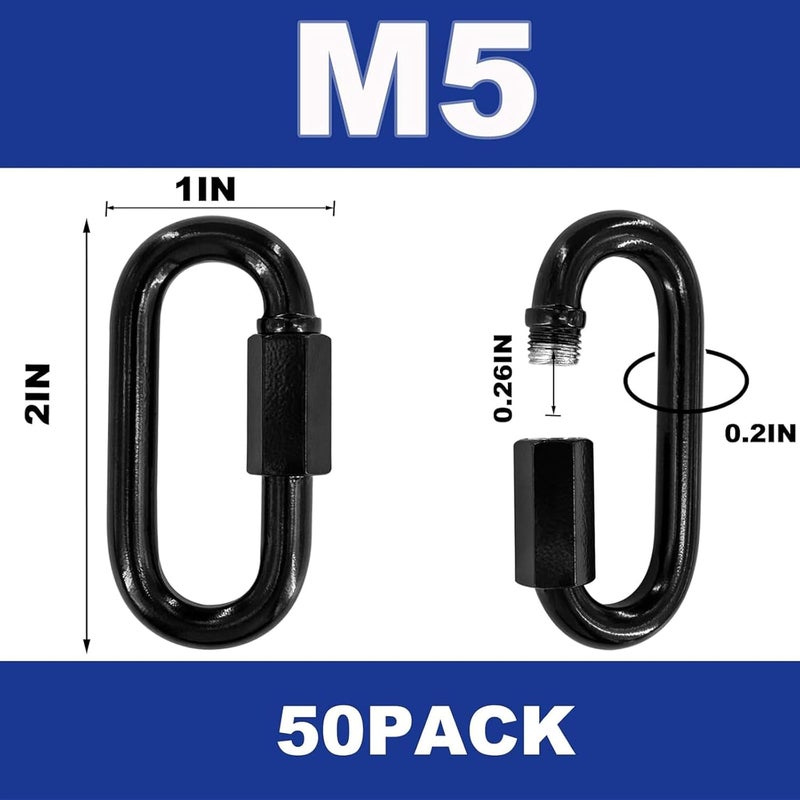 XHMAXE 20PCS 2Inch Quick Links,3/16" Black Chain Link Connector,with Heavy Duty Galvanized Steel,Locking Carabiners for Connecting Hammock, Key Chain, Pet Leash,Gym,Camping 650 Lbs - Image 2